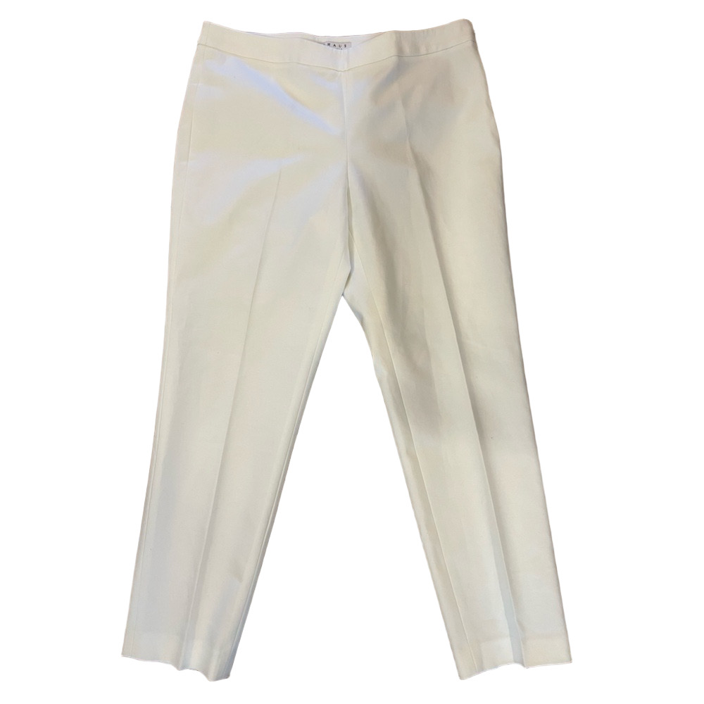 CHAUS New York Women's Flat Front Side Zip Pocket Dress Pants 12 Off White